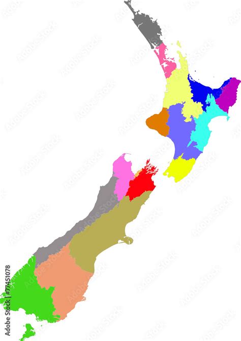 New Zealand - color map of the regions Stock Vector | Adobe Stock