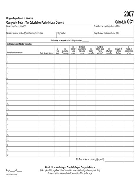 Fillable Online Oregon Form OC And Instructions For Pass Through