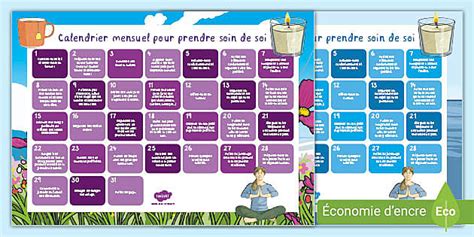 Calendrier mensuel pour le bien être Hecho por educadores