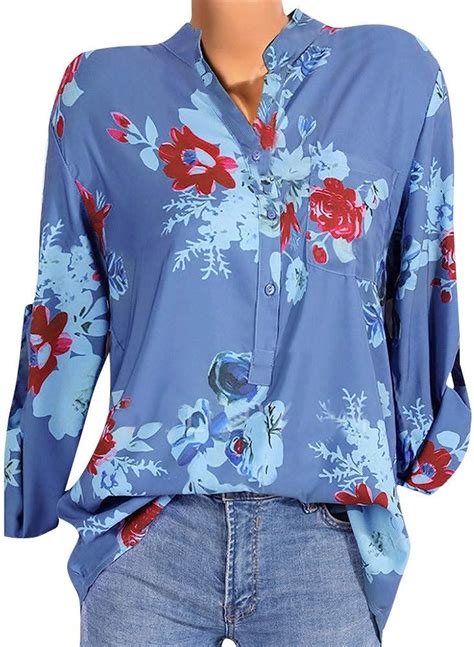 Fanxing Damen Lässige Floral Bedruckte Taste T Shirt Tasche