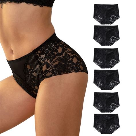 Cinvik Lace Briefs For Women Black Cheeky Underwear High Waisted Sexy