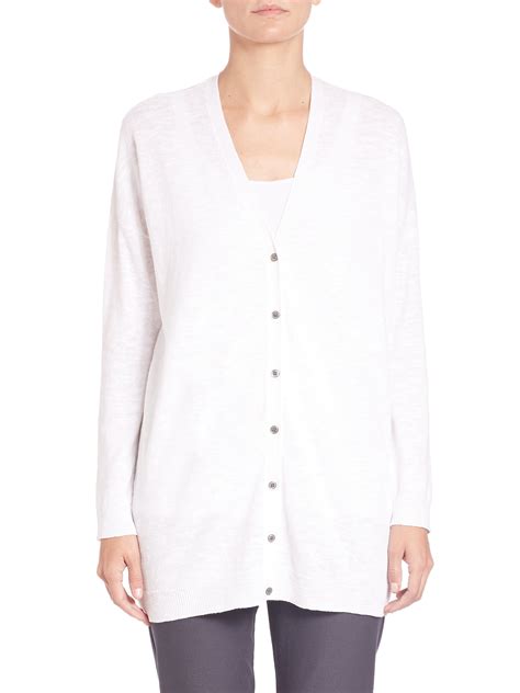 Lyst Eileen Fisher Organic Linen And Cotton Cardigan In White