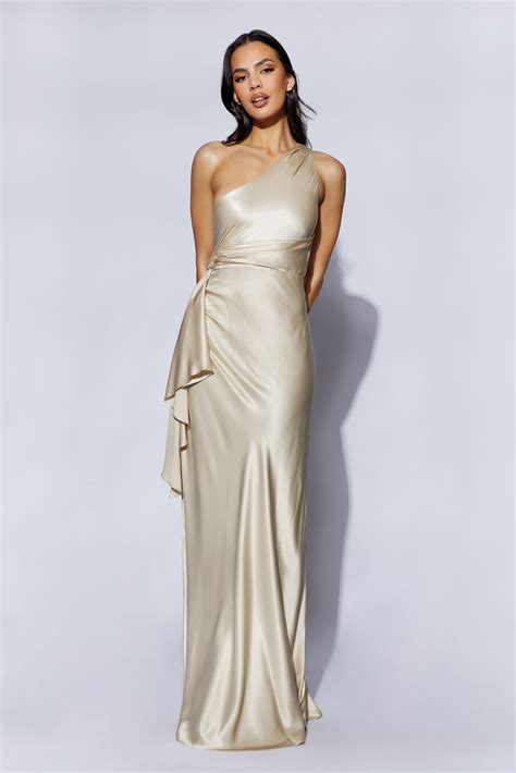 Calliope one shoulder maxi dress champagne – Artofit