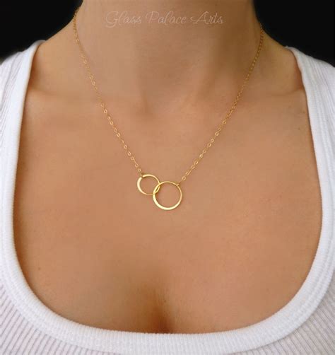 Interlocking Circle Necklace Gold Circle Necklace Mom Necklace