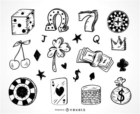 Casino Gambling Icons Doodle Set Vector Download