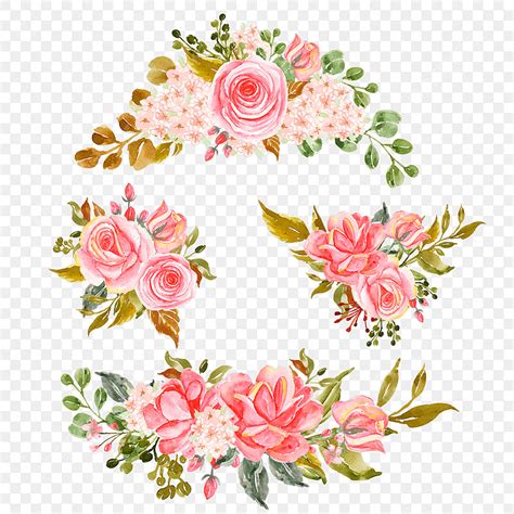 Conjunto De Ramo Floral Aquarela Flor Rosa Rosa Arranjo Png Clipart