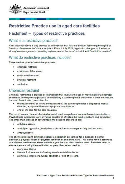 Types Of Restrictive Practices Australian Government Department Of