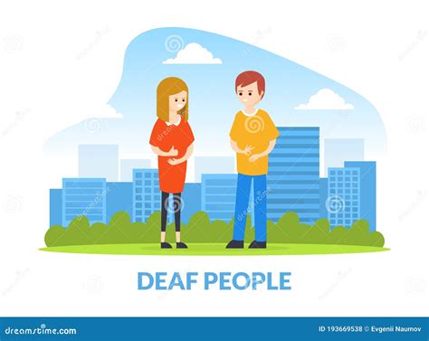 Deaf Man And Woman Talking To Each Other With Gestures Hearing