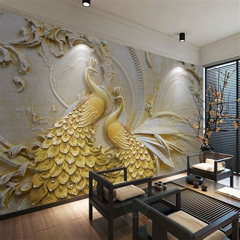 Custom Mural Wallpaper For Walls 3D Stereoscopic Embossed Golden