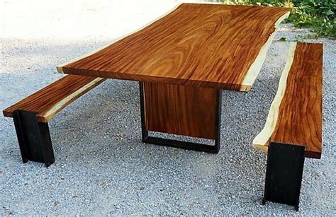 Tropical Exotic Hardwoods Parota Live Edge Table And Matching Benches