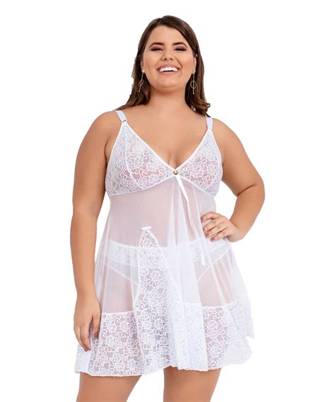 Camisola IMI Lingerie Sem Bojo Em Tule E Renda Calcinha Plus Size Aurora IMI LINGERIE