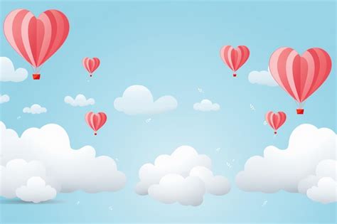 Premium Photo Paper Hearts Clouds Flying Hot Air Balloon