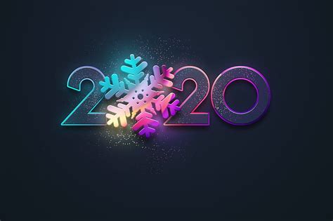 HD wallpaper: new year, colors, neon, black background, happy, 2020 ...