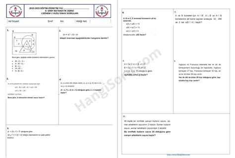 9 Sınıf Matematik 1 Dönem 1 Yazılı Soruları 2022 2023 Hangisoru