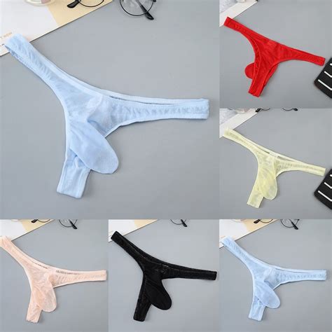 HOT Mens Sexy Ice Silk Sheer Bulge Pouch G String Thong Briefs Underwear Underpants Shopee