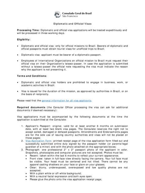 Fillable Online Diplomatic And Official Visas Processing Time