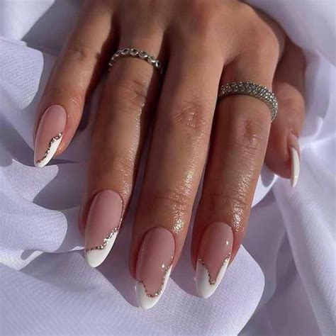 Amazon RikView French Tip Press On Nails Medium White Nude Almond Shaped 24 PCs Set