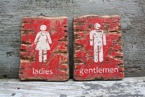 Ladies And Gentlemen Bathroom Sign Rustic Decor Restroom Wood