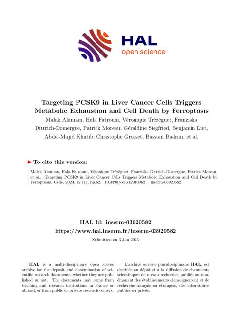 Pdf Targeting Pcsk9 In Liver Cancer Cells Triggers Metabolic