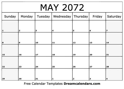 May 2072 Calendar Free Printable With Holidays And Observances