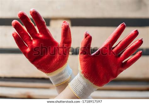 Worker Wearing Leather Work Glove Giving Stock Photo 1718917597