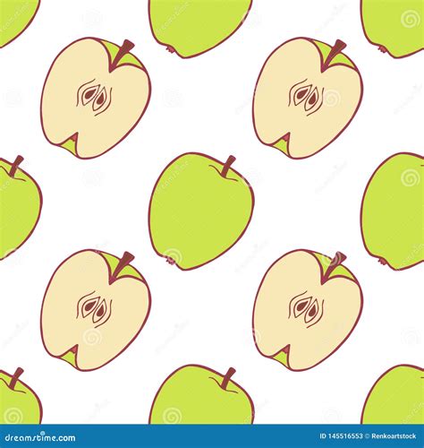 Fruit Apple Seamless Pattern Stock Vector Illustration Of Apple Hand