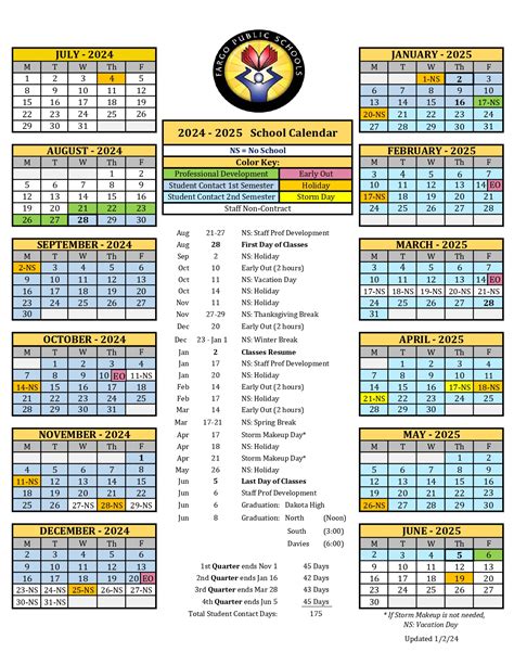 Fargo Public Schools Calendar with Holidays 2024-2025