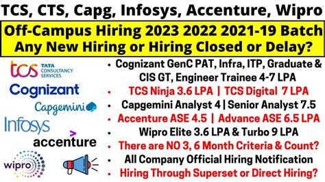 TCS Infosys Cognizant Capgemini Accenture Wipro Off Campus Mass