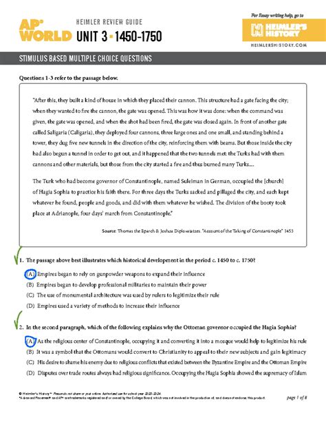 AP World History Unit 1: Stimulus-Based MCQs (1200-1450) - Studocu