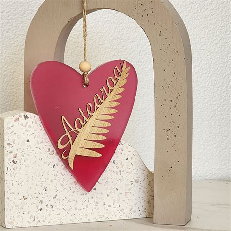 Ornament Heart Silver Fern Aotearoa Onh Satin Acrylic Ornaments