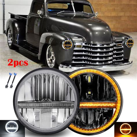 2pcs Fit Chevy Truck 47 1957 C20 30 Pickup 61 1974 7 Round Led Headlights Hi Lo Ebay