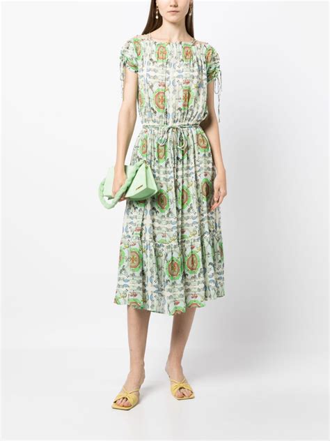 Tory Burch Printed Silk Dress In Green ModeSens