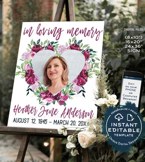 Celebration of Life Poster, Editable Funeral Memory Board Personalize