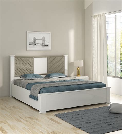 Buy Kosmo Alaska King Size Bed In High Gloss White Finish With