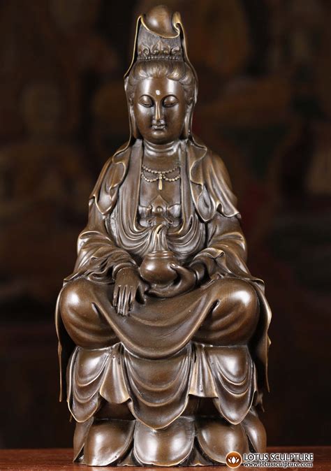 Bronze Bodhissatva Kwan Yin Guan Yin Statue Holding Alms Bowl On Lotus