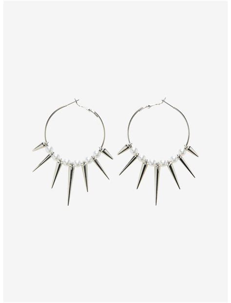 Pearl Spikes Hoop Earrings Hot Topic