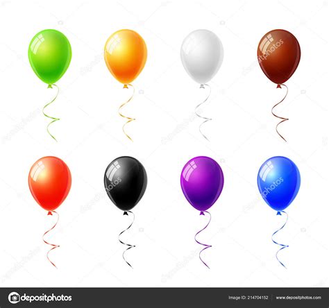 Colorful Balloons Set Isolated White Background Vector Stock Vector