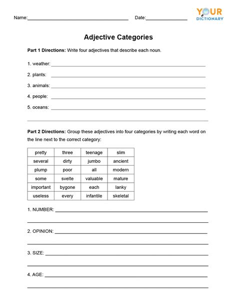 Using Adjectives In Sentences Worksheets K5 Learning Grade 3