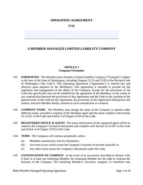 LLC Operating Agreement Washington LLC Bible