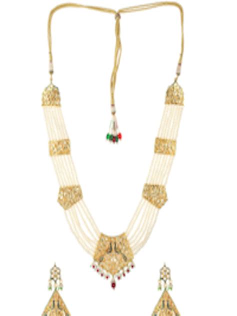 Buy Runjhun Gold Plated Red And Green Kundan Studded And White Beaded