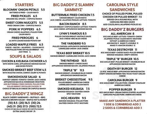 Big Daddyz Bbq And Grill Menu In Folsom Pennsylvania Usa