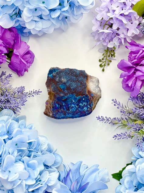 Blue Titanium Geode Healing Crystals Gemstone Crystal Decor Witchy