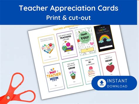 Teacher Appreciation Day Printable Cards From School Aged Kids, Thank a ...