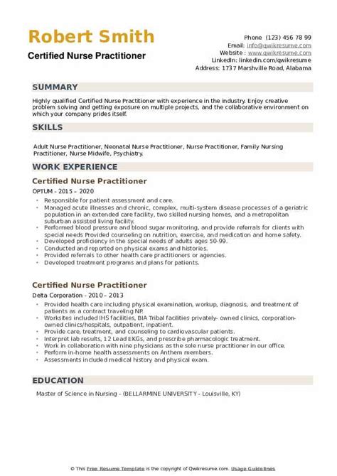 Certified Nurse Practitioner Resume Samples | QwikResume