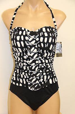 NWT I N C INC Swimsuit Bikini One 1pc Size 10 BLK WHT Removable Strap