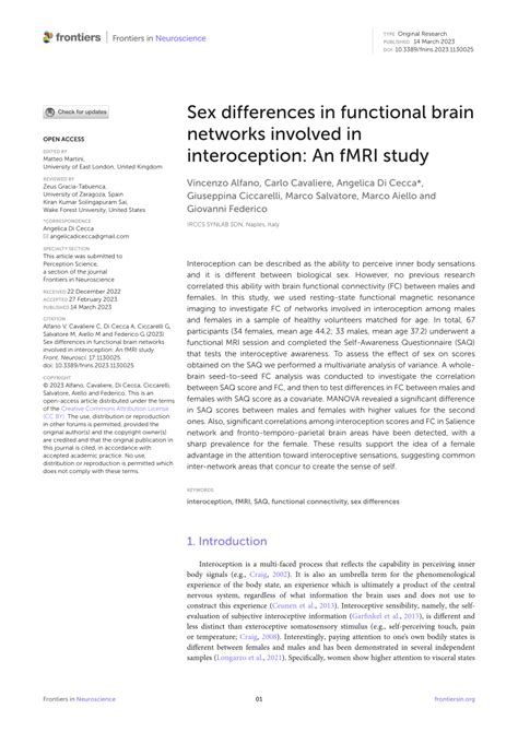 Pdf Sex Differences In Functional Brain Networks Involved In Interoception An Fmri Study
