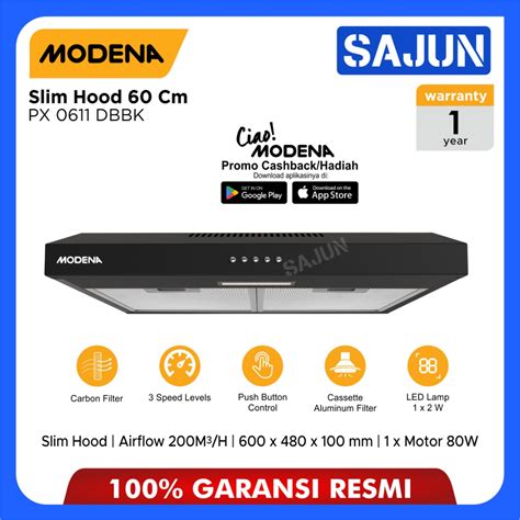 jual modena cooker hood slim  cm px  dbbk shopee indonesia