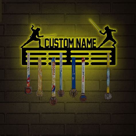 Custom Name Fencing Medal Hanger With Led Light Sports Medal Holder