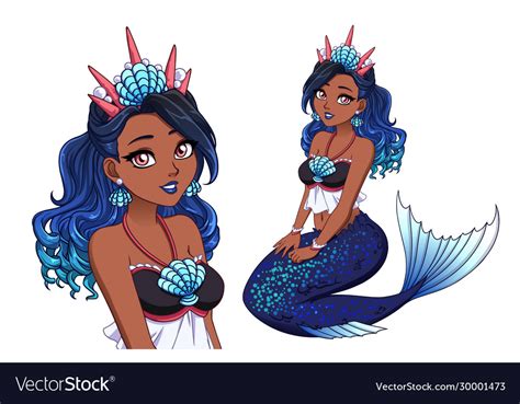 Pretty Cartoon Mermaid Princess With Curly Blue Vector Image