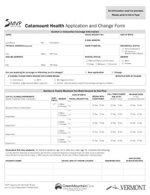 Fillable Online Mvp Vermont Catamount Health Enrollment And Change Form